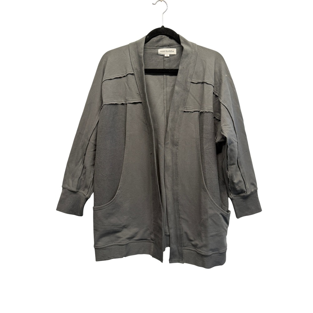 Neon Buddha Oversized Gray Raw Edge Open Front Cardigan Jacket Size S Lagenlook